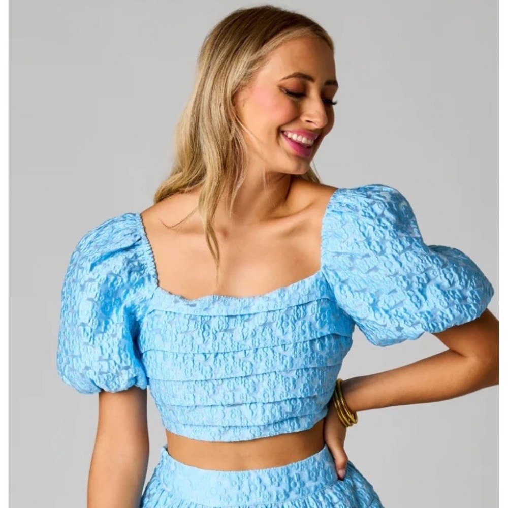 Buddy Love Cutie Cropped Bue puff sleeve Cottage Core Top M